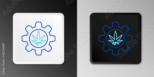 Line Chemical test tube with marijuana or cannabis leaf icon isolated on grey background. Research concept. Laboratory CBD oil concept. Colorful outline concept. Vector