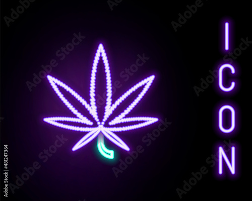 Glowing neon line Medical marijuana or cannabis leaf icon isolated on black background. Hemp symbol. Colorful outline concept. Vector