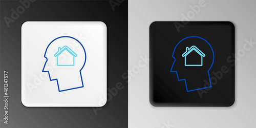 Line Man dreaming about buying a new house icon isolated on grey background. Colorful outline concept. Vector