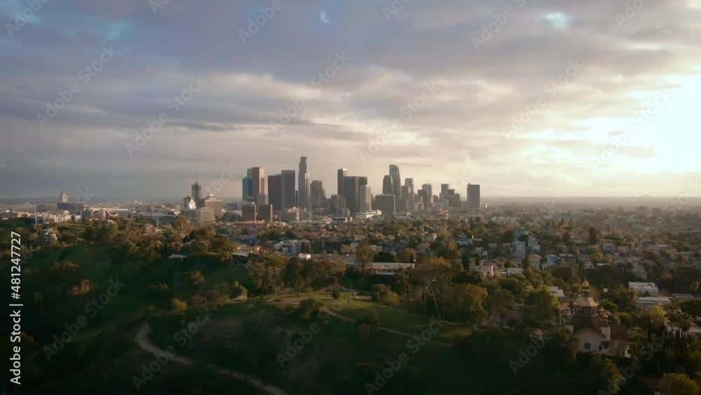 Aerial of Los Angeles Skyline Dusk Aerial of Los Angeles Skyline Dusk