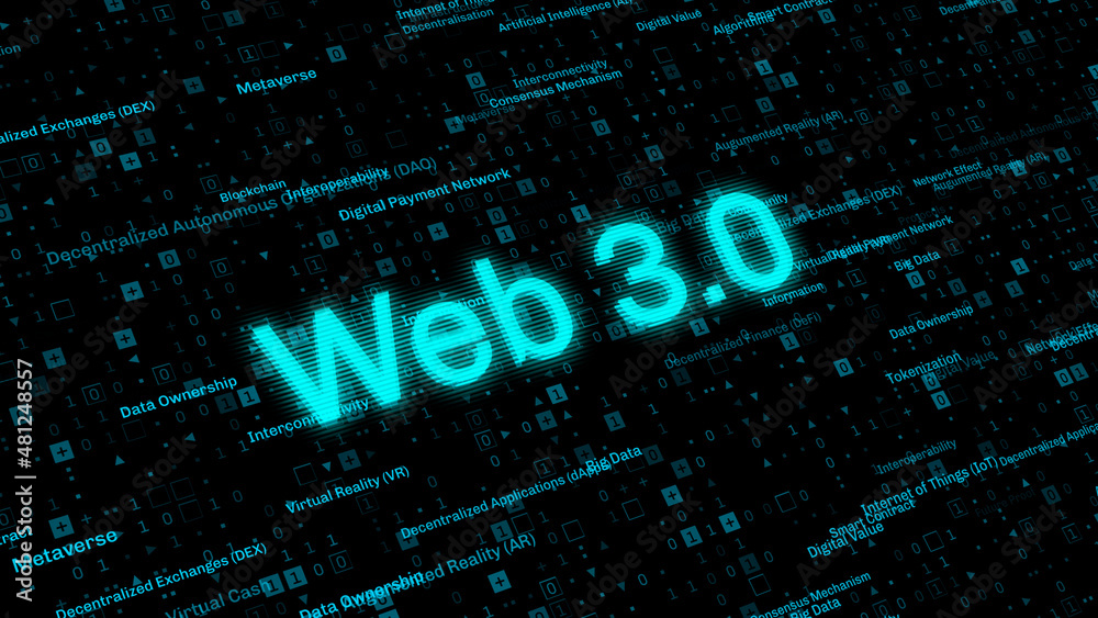 Web 3.0 related words digital futuristic background - obrazy, fototapety, plakaty 