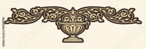 Golden ritual vessel with flowers in antique style