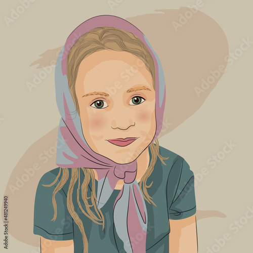 smiling girl in lilac head scarf