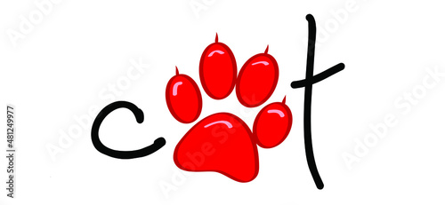 Slogan cat with footstep. Footsteps pictogram. Foot, feet print icon. cats footprints silhouette. Flat vector animal sign. Cat paw, 