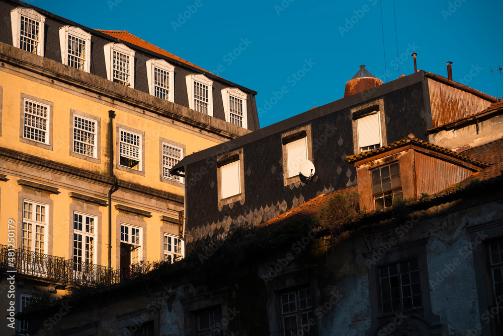 View of the buildings in historic center of Porto, Portugal.