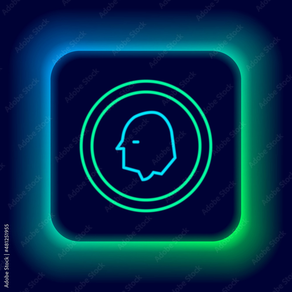 Glowing neon line Coin money icon isolated on black background. Banking currency sign. Cash symbol. Colorful outline concept. Vector