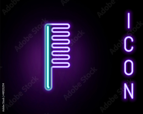 Glowing neon line Hairbrush icon isolated on black background. Comb hair sign. Barber symbol. Colorful outline concept. Vector