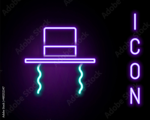 Glowing neon line Orthodox jewish hat with sidelocks icon isolated on black background. Jewish men in the traditional clothing. Judaism symbols. Colorful outline concept. Vector