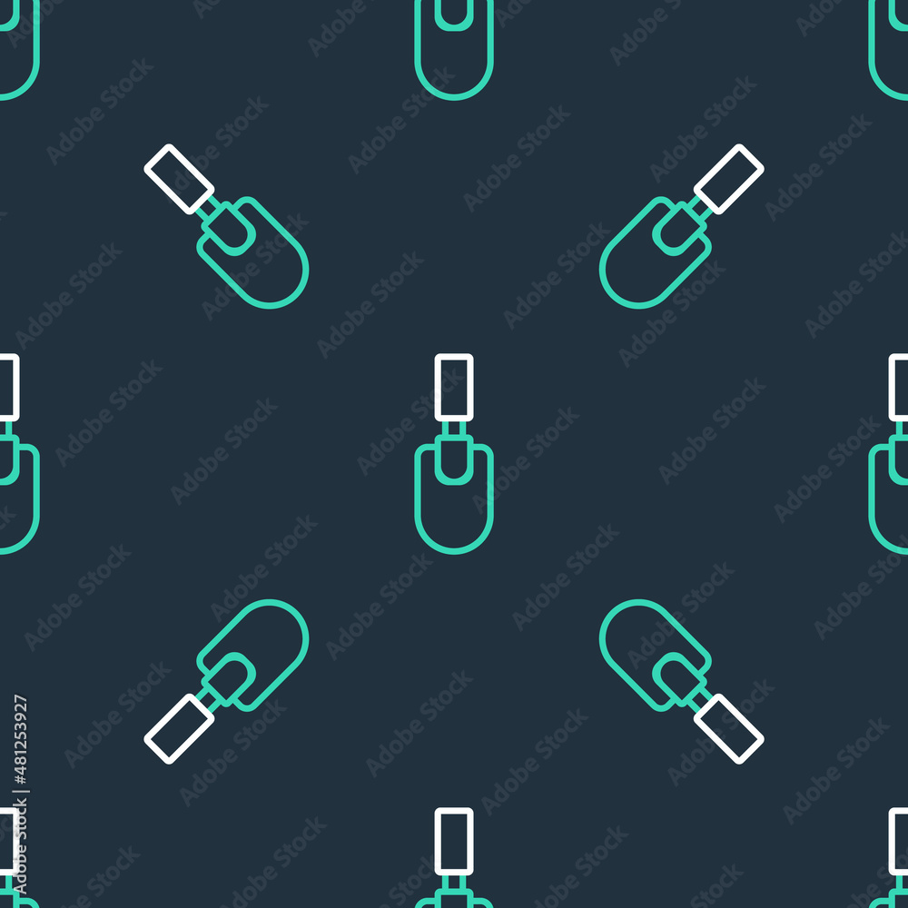 Line Garden trowel spade or shovel icon isolated seamless pattern on black background. Gardening tool. Tool for horticulture, agriculture, farming. Vector Line Garden trowel spade or shovel icon isolated seamless pattern on black background. Gardening tool. Tool for horticulture, agriculture, farming. Vector