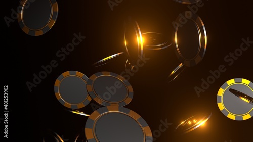 Golden black poker chips. Poker concept. 3D render.