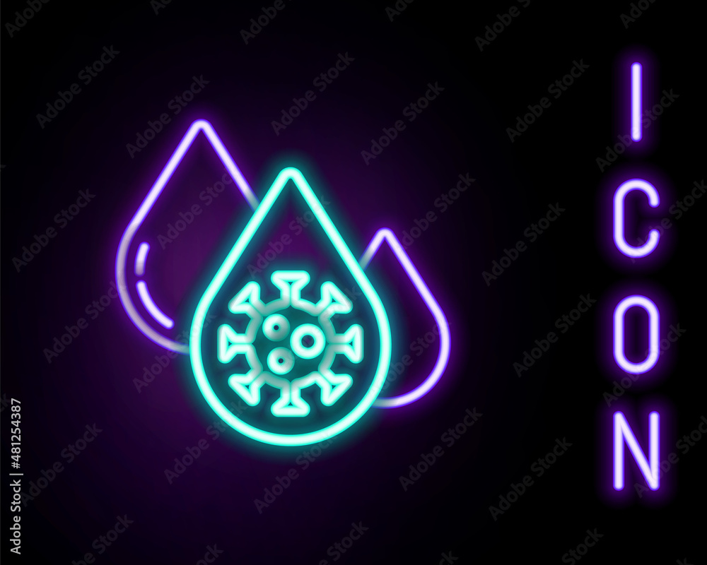 Glowing neon line Blood test and virus molecule coronavirus icon isolated on black background. Coronavirus, COVID-19. 2019-nCoV. Colorful outline concept. Vector Glowing neon line Blood test and virus molecule coronavirus icon isolated on black background. Coronavirus, COVID-19. 2019-nCoV. Colorful outline concept. Vector