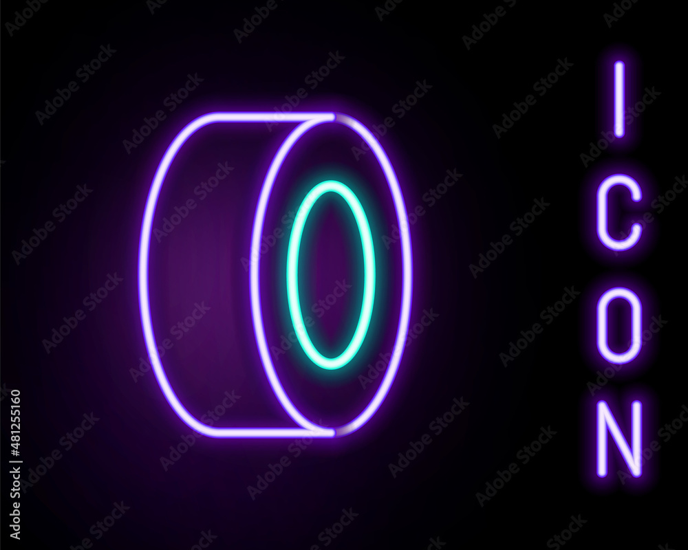 Glowing neon line Car tire icon isolated on black background. Colorful outline concept. Vector Glowing neon line Car tire icon isolated on black background. Colorful outline concept. Vector