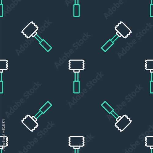 Line Kitchen hammer icon isolated seamless pattern on black background. Meat hammer. Vector