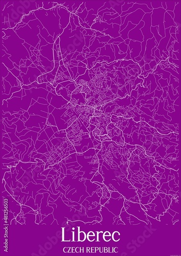 Obraz na płótnie Purple map of Liberec Czech Republic.