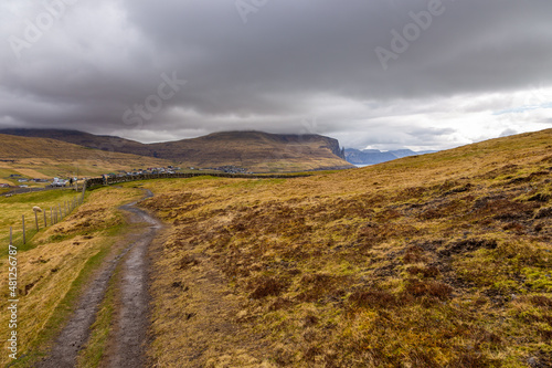 View of the Sandavagur on Vagar island. Faroe Island.