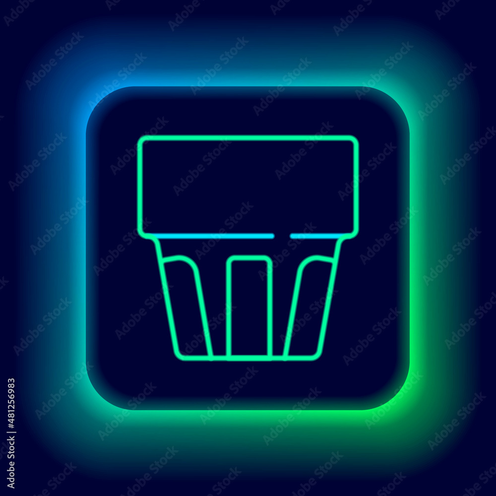 Glowing neon line Glass with water icon isolated on black background. Soda drink glass. Fresh cold beverage symbol. Colorful outline concept. Vector