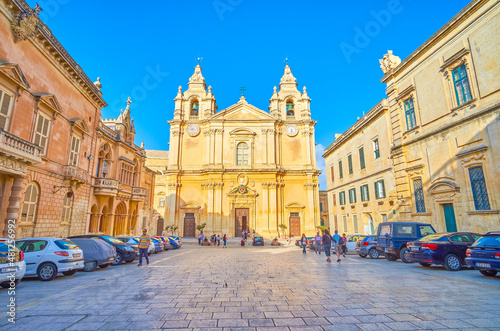 The large medieval San Pawl Square in Mdina, Malta photo