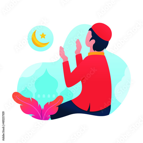 Person greeting happy 1 muharram islamic new year illustration happy new hijri year Premium Vector