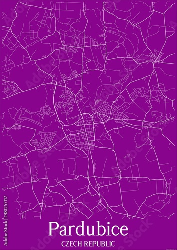 Canvas Print Purple map of Pardubice Czech Republic.