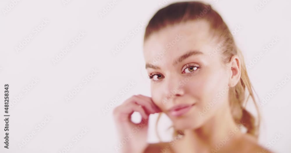 Perfectly looking girl with pure skin for cosmetic ads concept, selective focus Perfectly looking girl with pure skin for cosmetic ads concept, selective focus