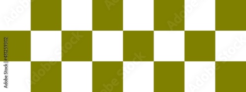Checkerboard banner. Olive and White colors of checkerboard. Big squares, big cells. Chessboard, checkerboard texture. Squares pattern. Background.