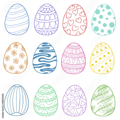 Color hand drawn Easter egg set for holiday card design