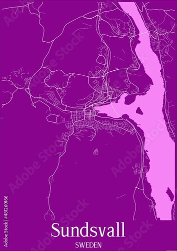 Purple map of Sundsvall Sweden.