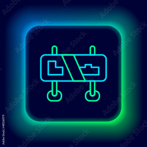 Glowing neon line Road traffic sign. Signpost icon isolated on black background. Pointer symbol. Isolated street information sign. Direction sign. Colorful outline concept. Vector