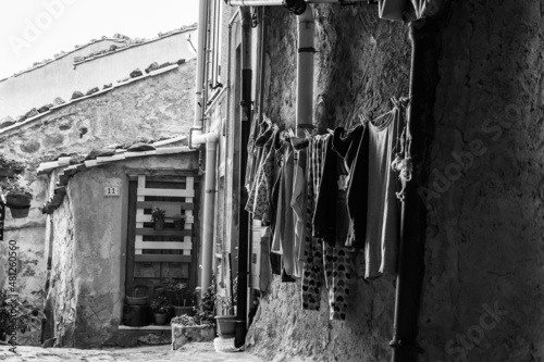 Rural houses and narrow streets in the medieval village Geraci Siculo, Italy