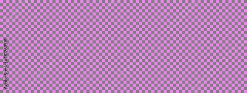 Checkerboard banner. Grey and Violet colors of checkerboard. Small squares, small cells. Chessboard, checkerboard texture. Squares pattern. Background.