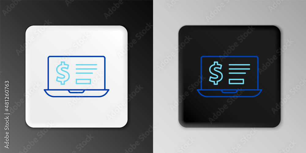 Line Laptop with dollar icon isolated on grey background. Sending money around the world, money transfer, online banking, financial transaction. Colorful outline concept. Vector Line Laptop with dollar icon isolated on grey background. Sending money around the world, money transfer, online banking, financial transaction. Colorful outline concept. Vector
