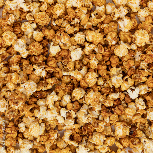background of caramel popcorn close up, sweet snacks