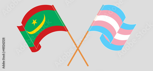 Crossed and waving flags of Mauritania and Transgender Pride