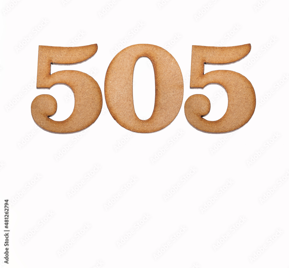 Number 505 in wood, isolated on white background Number 505 in wood, isolated on white background