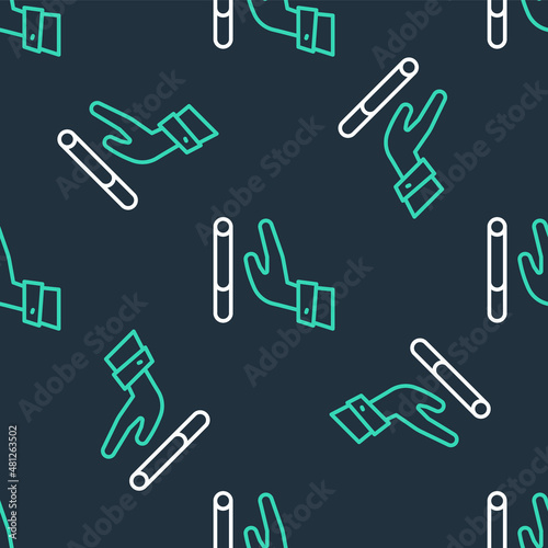 Line Giving up cigarette icon isolated seamless pattern on black background. Tobacco sign. Smoking symbol. Healthy lifestyle. Vector