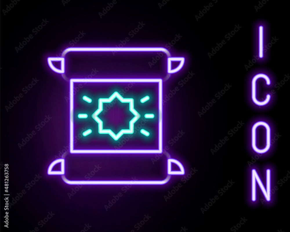 Glowing neon line Decree, paper, parchment, scroll icon icon isolated on black background. Colorful outline concept. Vector Glowing neon line Decree, paper, parchment, scroll icon icon isolated on black background. Colorful outline concept. Vector