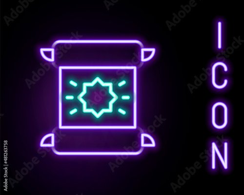 Glowing neon line Decree, paper, parchment, scroll icon icon isolated on black background. Colorful outline concept. Vector