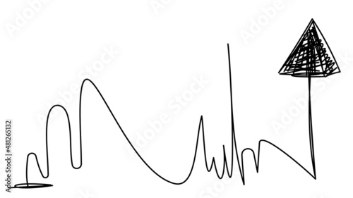 Doodle chart with huge rise after falls. Vector graphics of profitability in business.