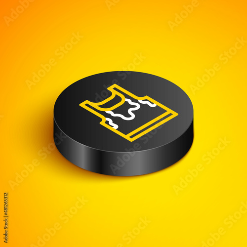 Isometric line Sweaty sleeveless sport t-shirt icon isolated on yellow background. Black circle button. Vector