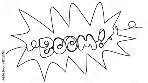 Lettering of the word BOOM in one line on a white background. Explosion concept in graphic design. Vector element for print advertising. Registration of coupons, discounts, online stores, sales, offer