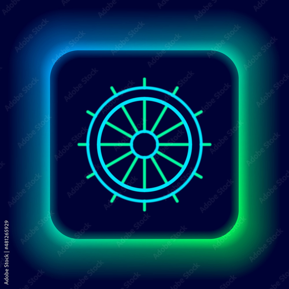 Glowing neon line Ship steering wheel icon isolated on black background. Colorful outline concept. Vector Glowing neon line Ship steering wheel icon isolated on black background. Colorful outline concept. Vector