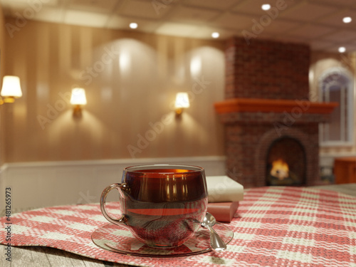 Tea Cup and Books In a Cozy Living Room - 3D Rendering