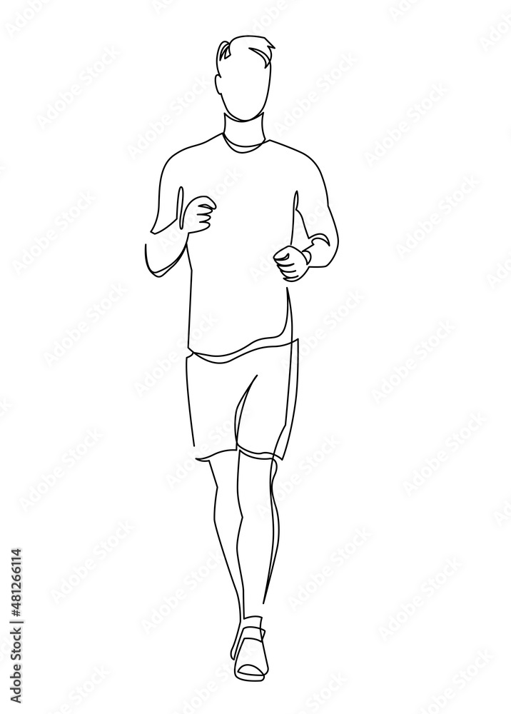 Male runner ink continuous one line vector illustration running race competition isolated