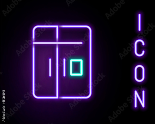 Glowing neon line Refrigerator icon isolated on black background. Fridge freezer refrigerator. Household tech and appliances. Colorful outline concept. Vector