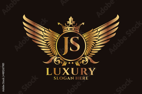 Luxury royal wing Letter JS crest Gold color Logo vector, Victory logo, crest logo, wing logo, vector logo template.
