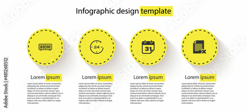 Set Retro flip clock, Clock 24 hours, Calendar and Delete file document. Business infographic template. Vector