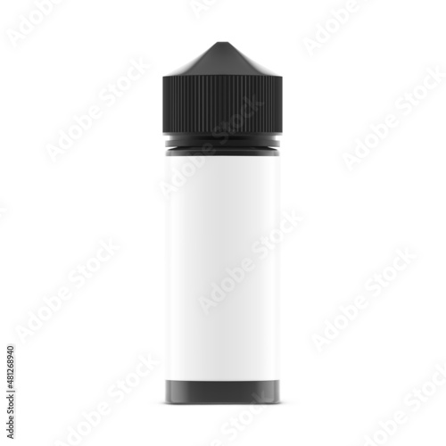 Black vape bottle mockup isolated on white background. Vector illustration. Can be used to present cigarette liquid, medical and other needs. EPS10.	
