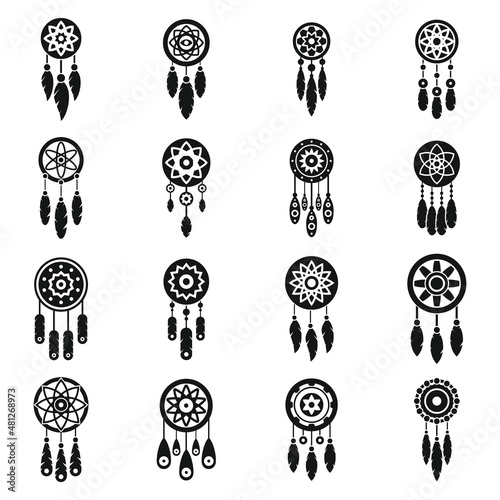 Dream catcher icons set simple vector. Mexican flower