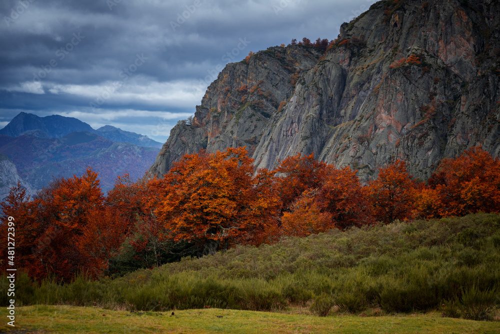 Mountain range landscape in autumn on a cloudy day in Picos de Europa Mountain range landscape in autumn on a cloudy day in Picos de Europa