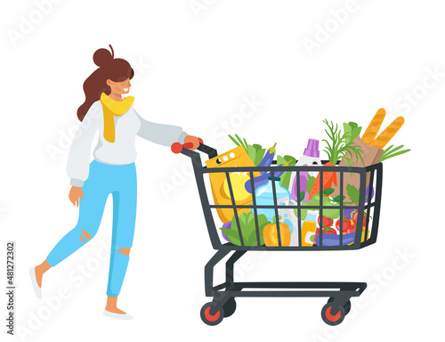woman with shopping cart full of products